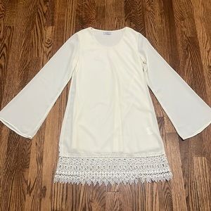 Women’s TOBI long sleeve white dress with lace detail on bottom